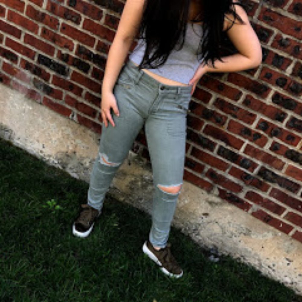 Skinny Ripped Army Green Jeans